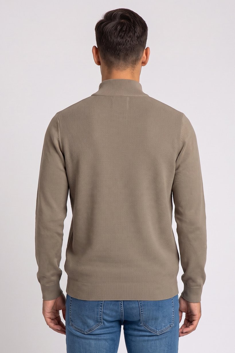 Men Mock Neck Knitted Sweater, Taupe