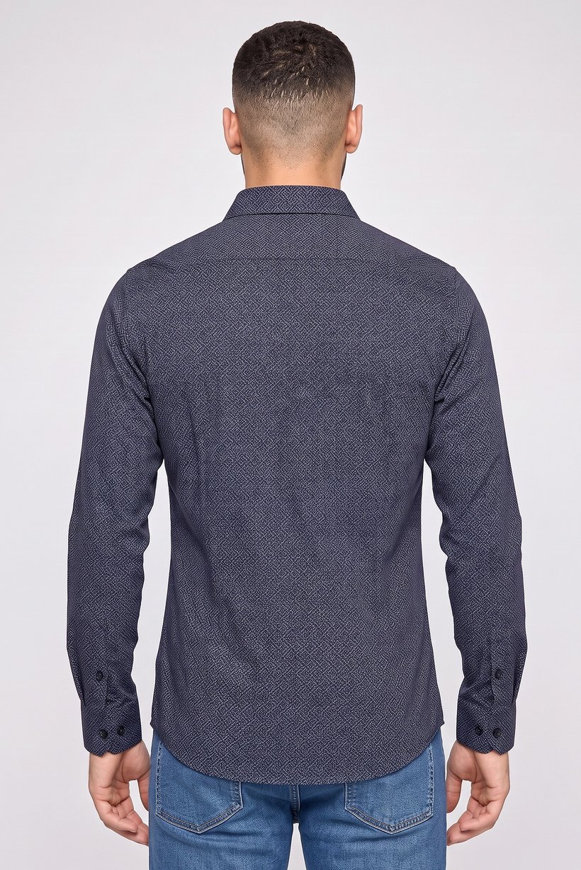 Men Regular Fit Jacquard Pattern Long Sleeve Casual Shirt, Multicolor