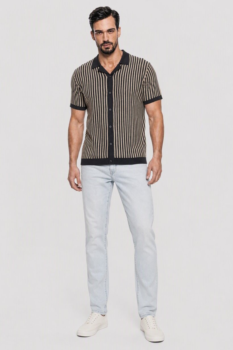 Men Spread Collar Short Sleeve Knitted Polo Shirt, Multicolor