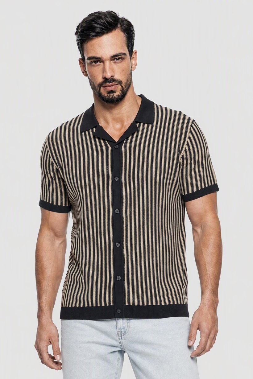 Men Spread Collar Short Sleeve Knitted Polo Shirt, Multicolor