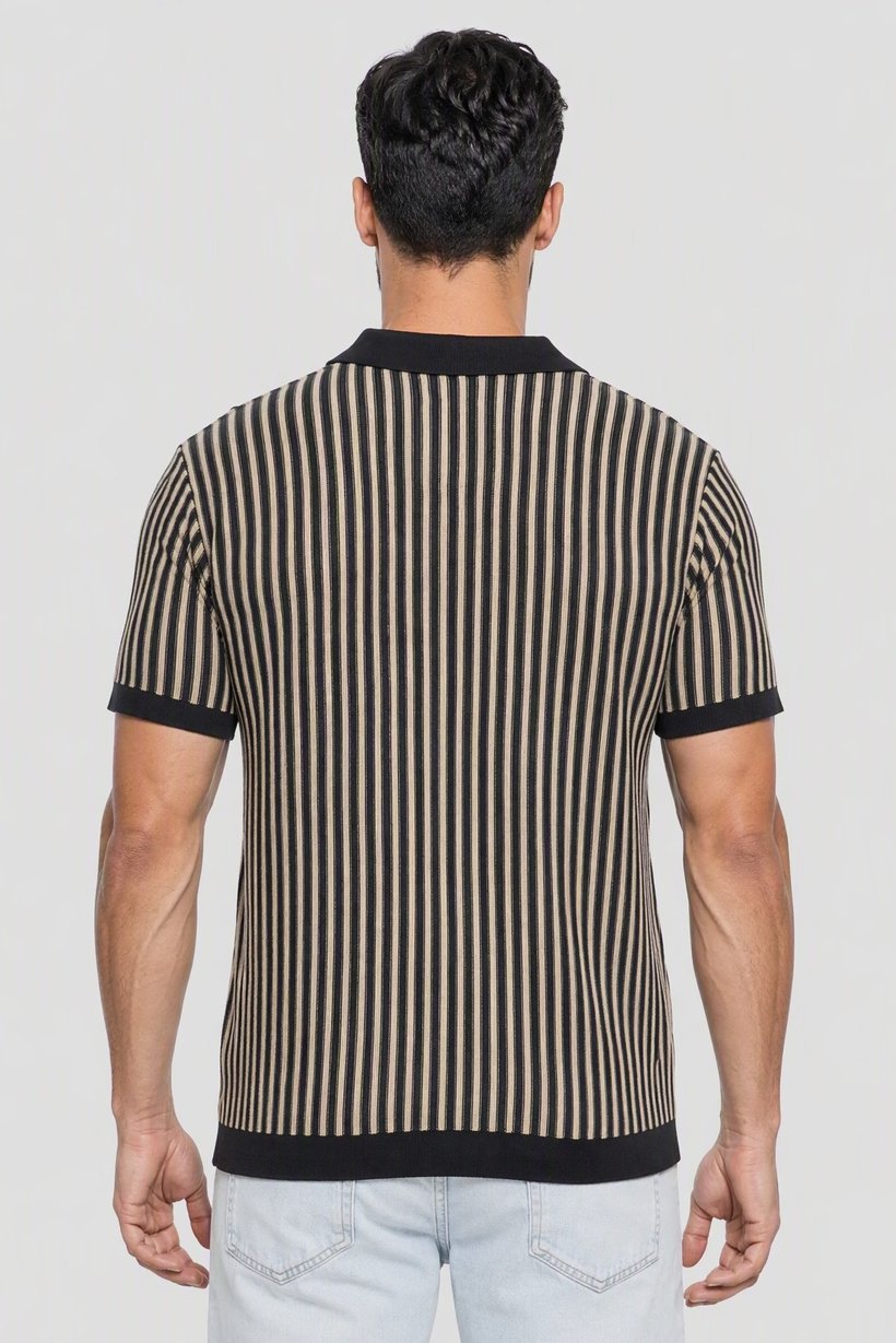 Men Spread Collar Short Sleeve Knitted Polo Shirt, Multicolor