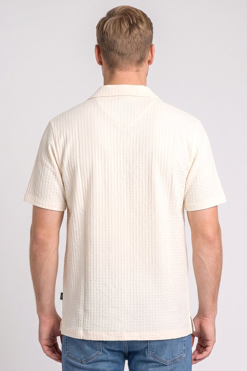 Men Regular Fit Textured Short Sleeve Casual Shirt, Beige