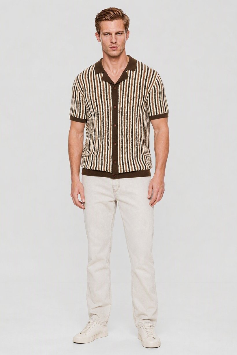 Men Regular Fit Short Sleeve Stripe Polo Shirt, Multicolor