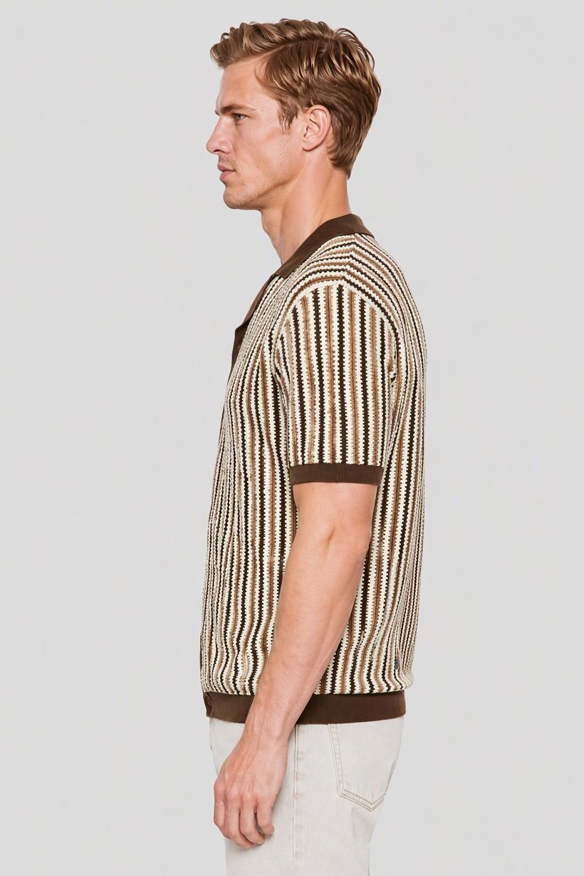 Men Regular Fit Short Sleeve Stripe Polo Shirt, Multicolor
