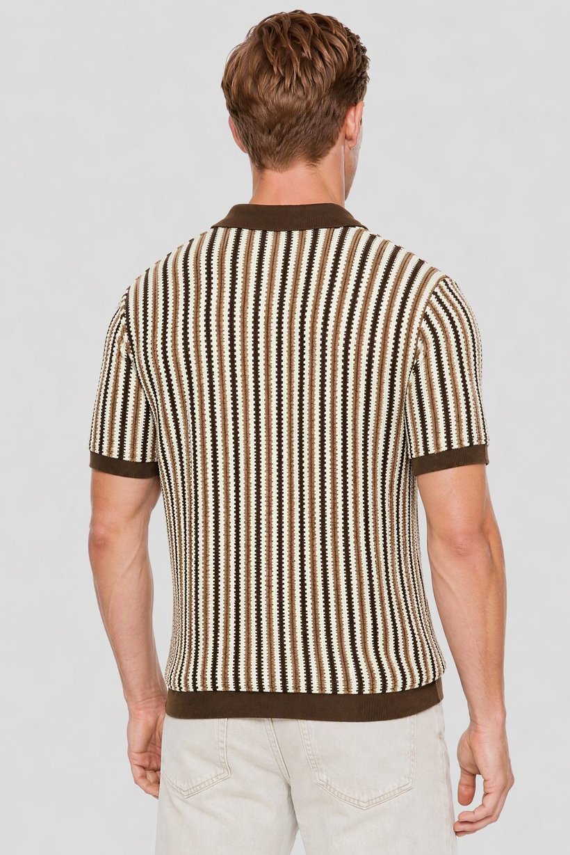Men Regular Fit Short Sleeve Stripe Polo Shirt, Multicolor