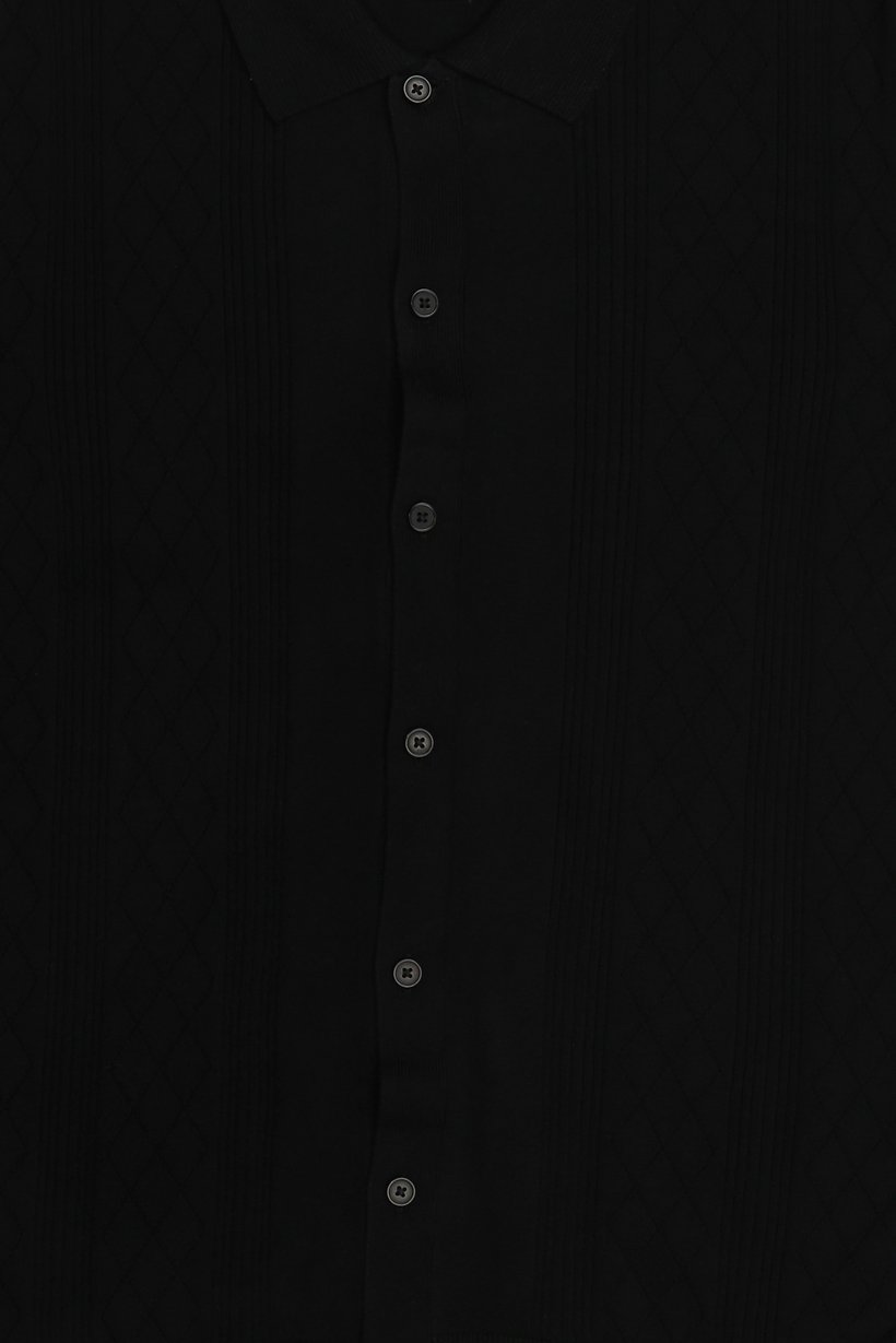 Men Regular Fit Short Sleeve Textured Polo Shirt, Black