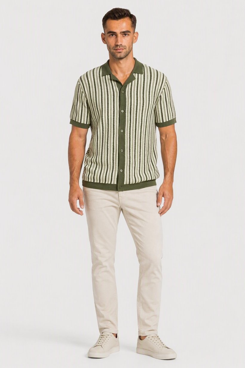 Men Regular Fit Short Sleeve Stripe Polo Shirt, Multicolor