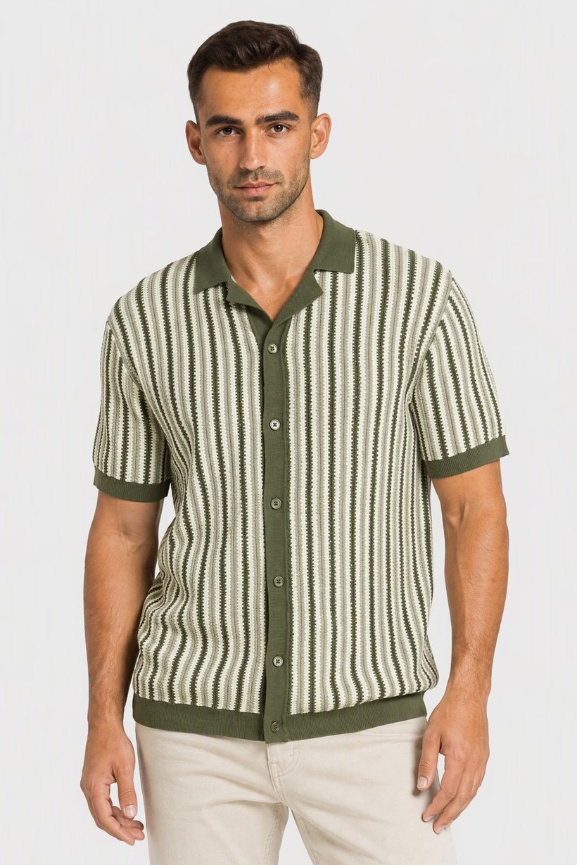 Men Regular Fit Short Sleeve Stripe Polo Shirt, Multicolor