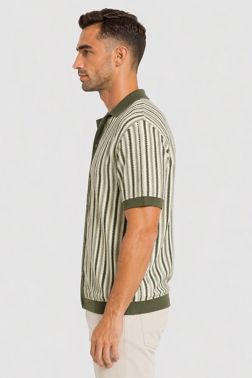 Men Regular Fit Short Sleeve Stripe Polo Shirt, Multicolor