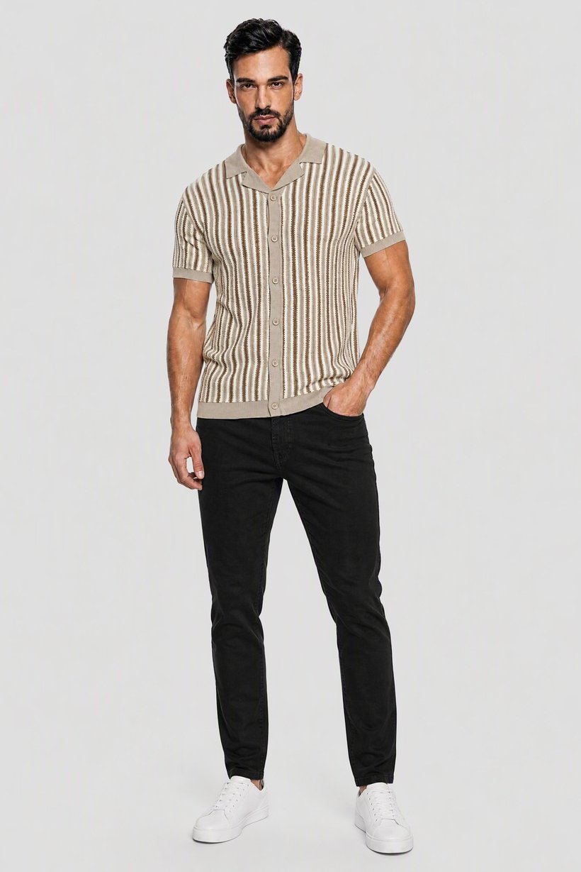 Men Regular Fit Short Sleeve Stripe Polo Shirt, Multicolor