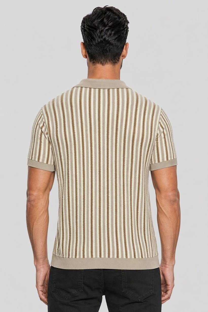 Men Regular Fit Short Sleeve Stripe Polo Shirt, Multicolor
