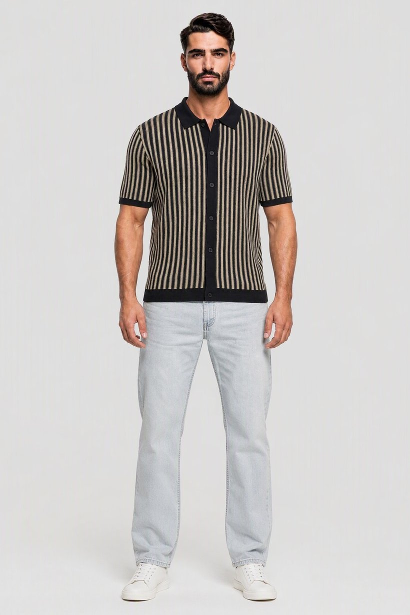 Men Regular Fit Short Sleeve Stripe Polo Shirt, Multicolor