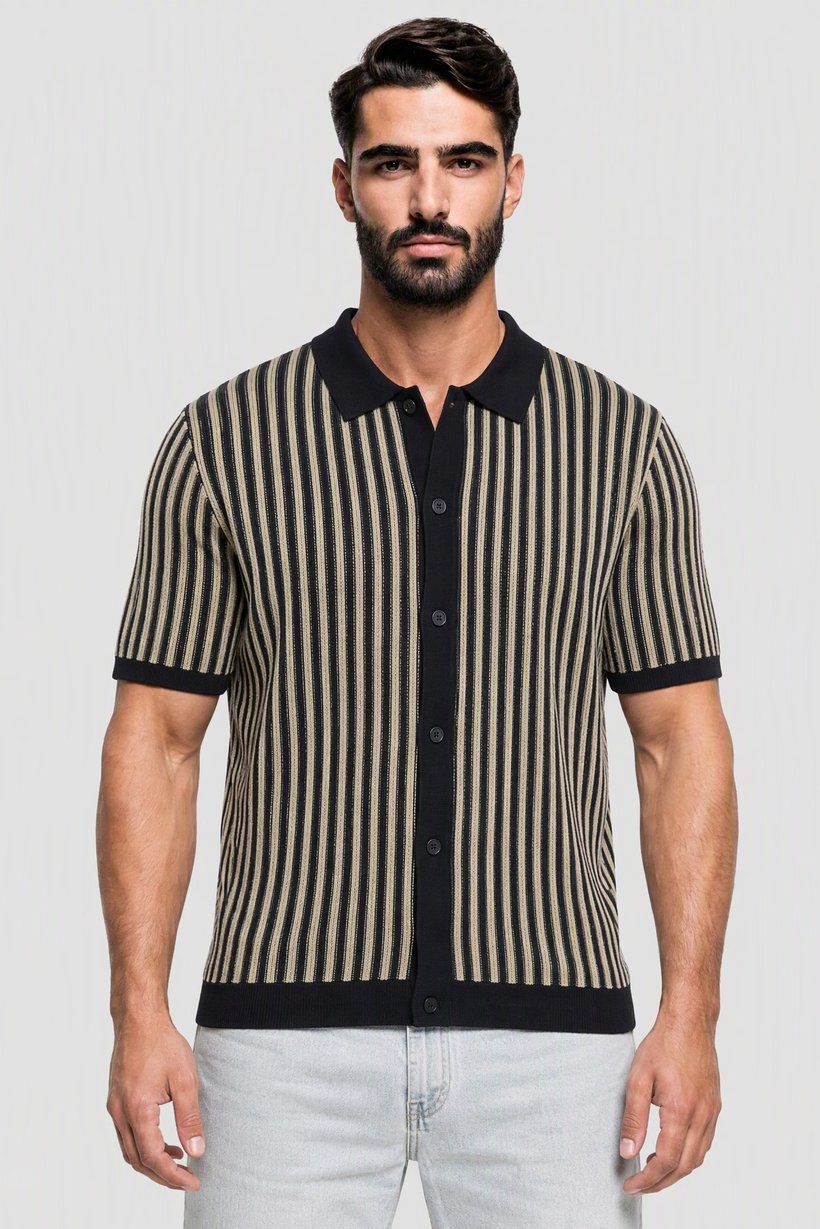 Men Regular Fit Short Sleeve Stripe Polo Shirt, Multicolor