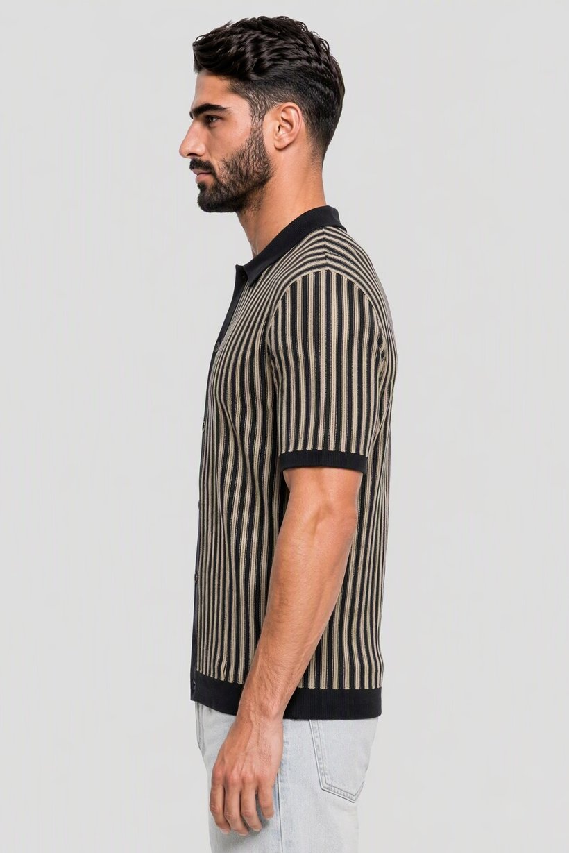 Men Regular Fit Short Sleeve Stripe Polo Shirt, Multicolor