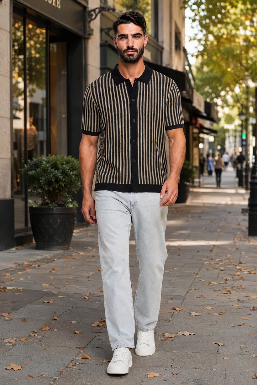 Men Regular Fit Short Sleeve Stripe Polo Shirt, Multicolor