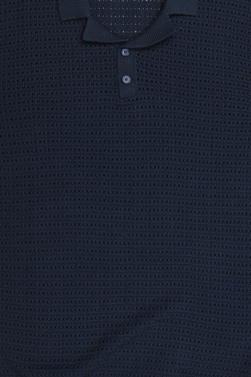 Men Regular Fit Knitted Short Sleeve Polo, Navy Blue
