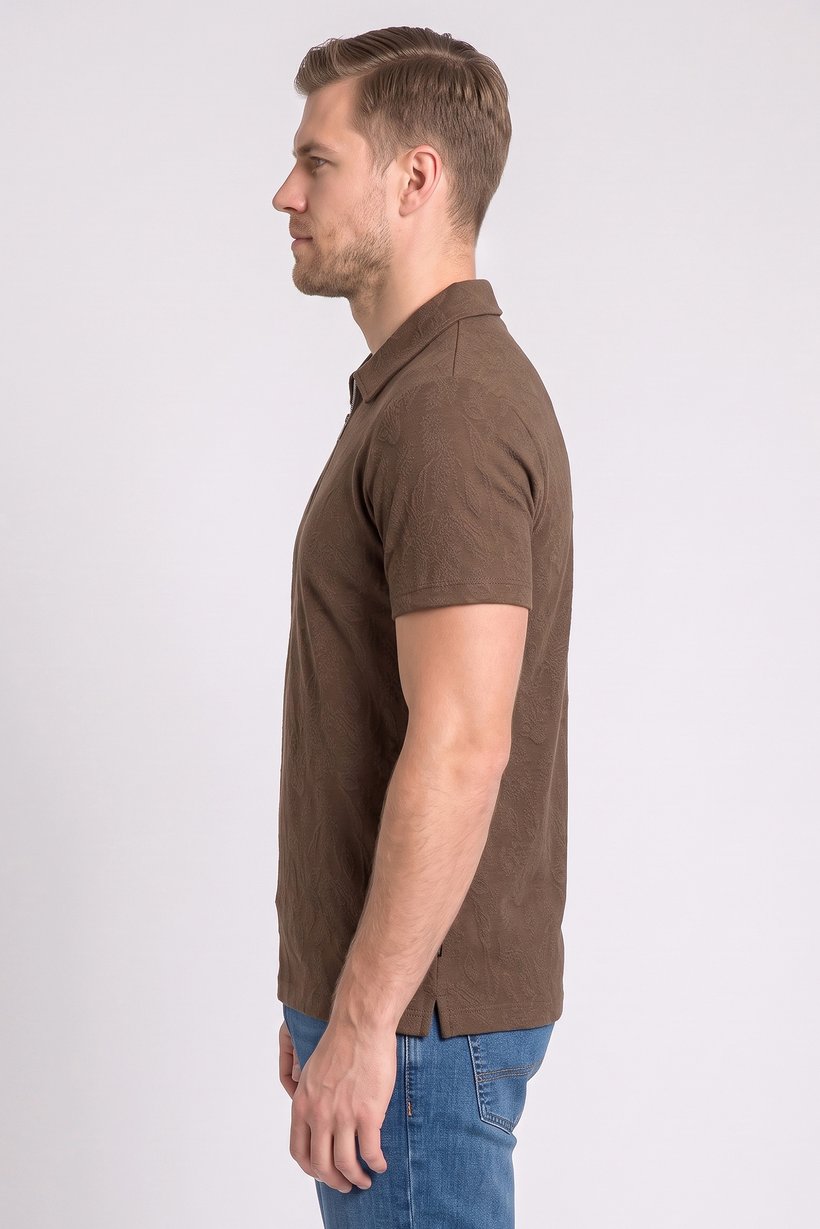 Men Regular Fit Short Sleeve Textured Polo Shirt, Brown