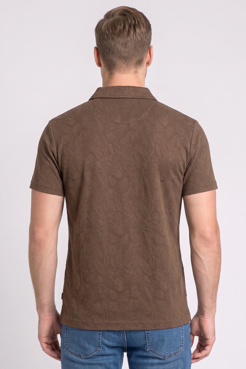 Men Regular Fit Short Sleeve Textured Polo Shirt, Brown