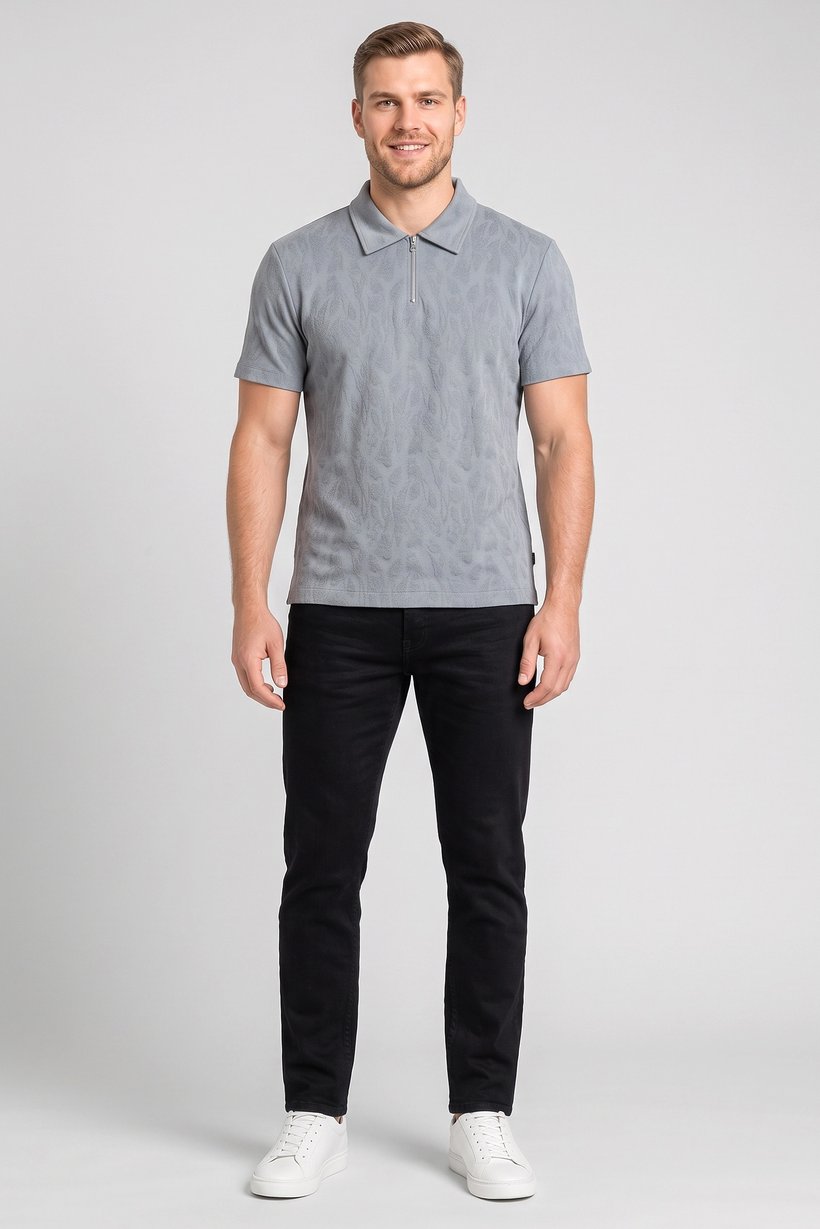Men Regular Fit Short Sleeve Textured Polo Shirt, Slate Blue
