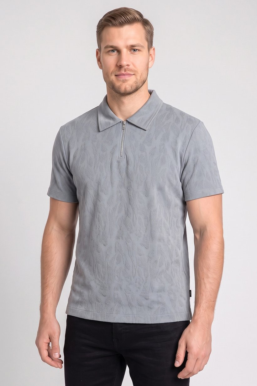 Men Regular Fit Short Sleeve Textured Polo Shirt, Slate Blue