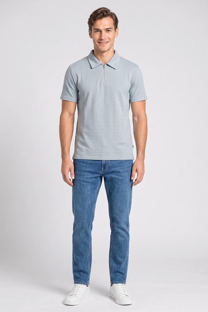 Men Regular Fit Short Sleeve Textured Polo Shirt, Light Sage