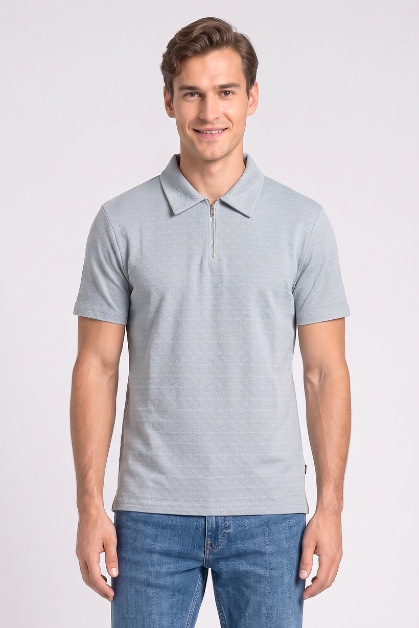 Men Regular Fit Short Sleeve Textured Polo Shirt, Light Sage