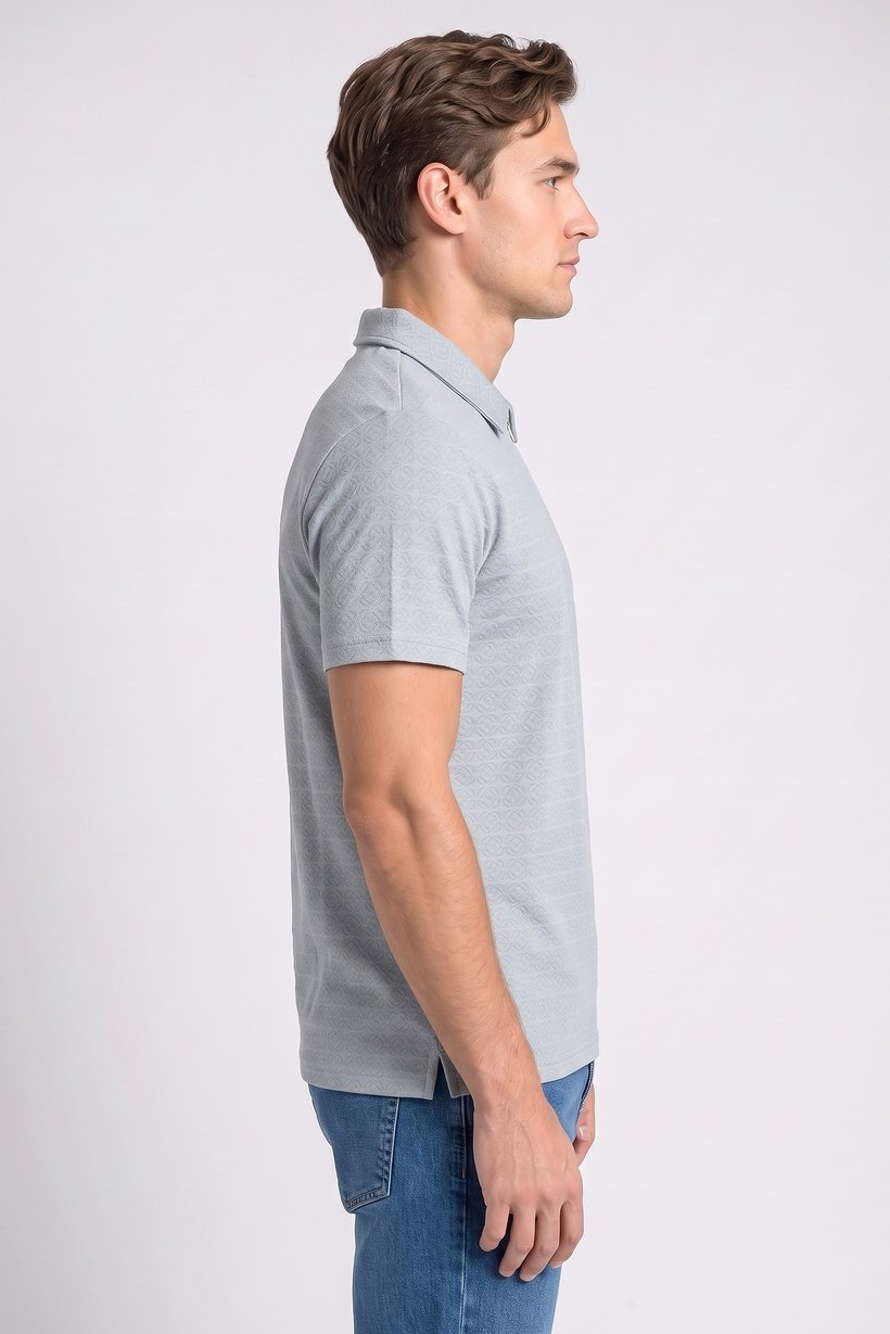 Men Regular Fit Short Sleeve Textured Polo Shirt, Light Sage