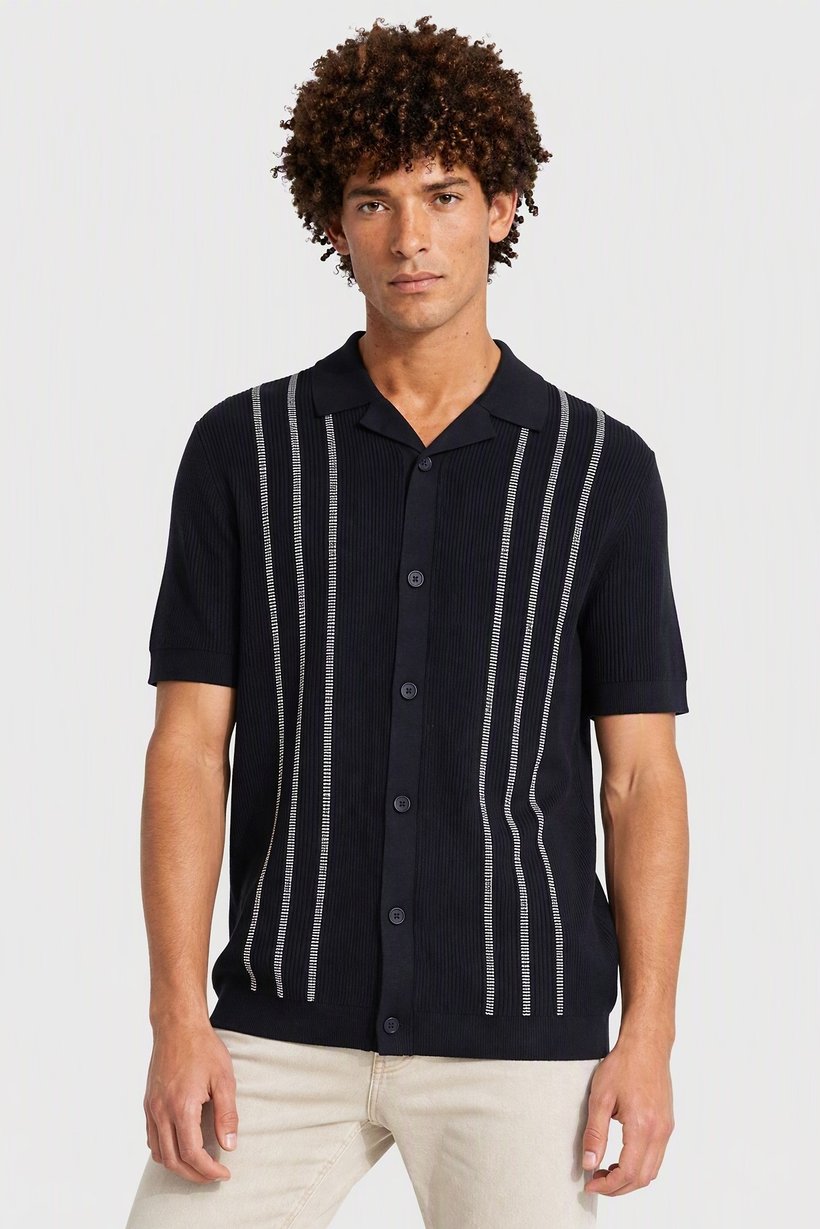 Men Regular Fit Short Sleeve Knitted Polo Shirt, Navy
