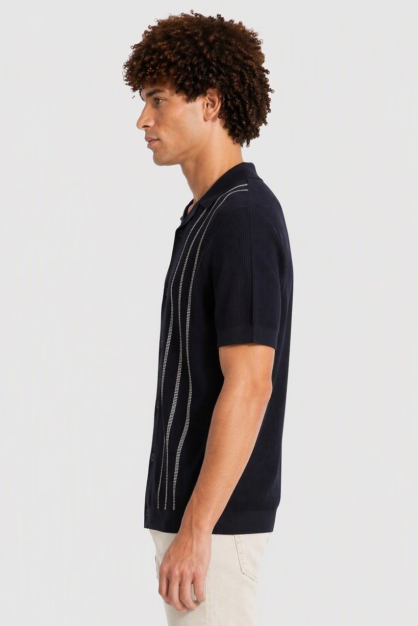 Men Regular Fit Short Sleeve Knitted Polo Shirt, Navy