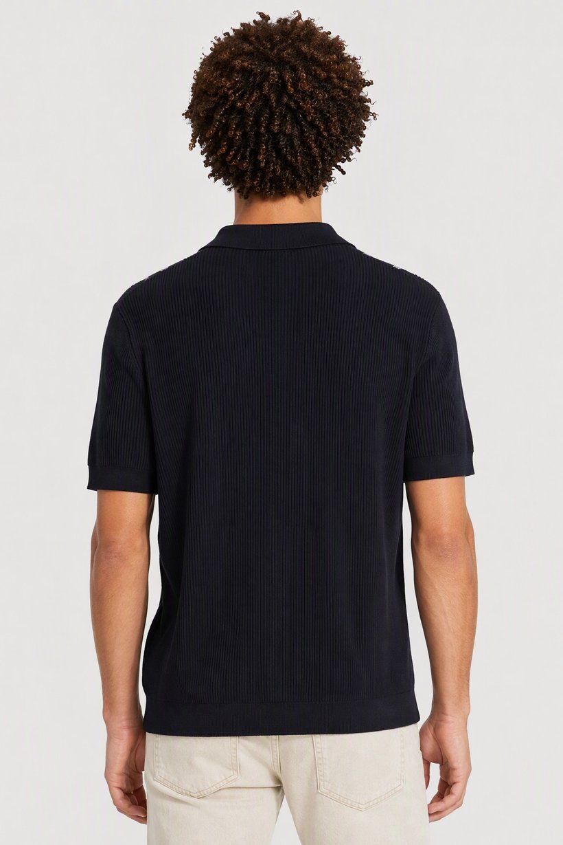 Men Regular Fit Short Sleeve Knitted Polo Shirt, Navy