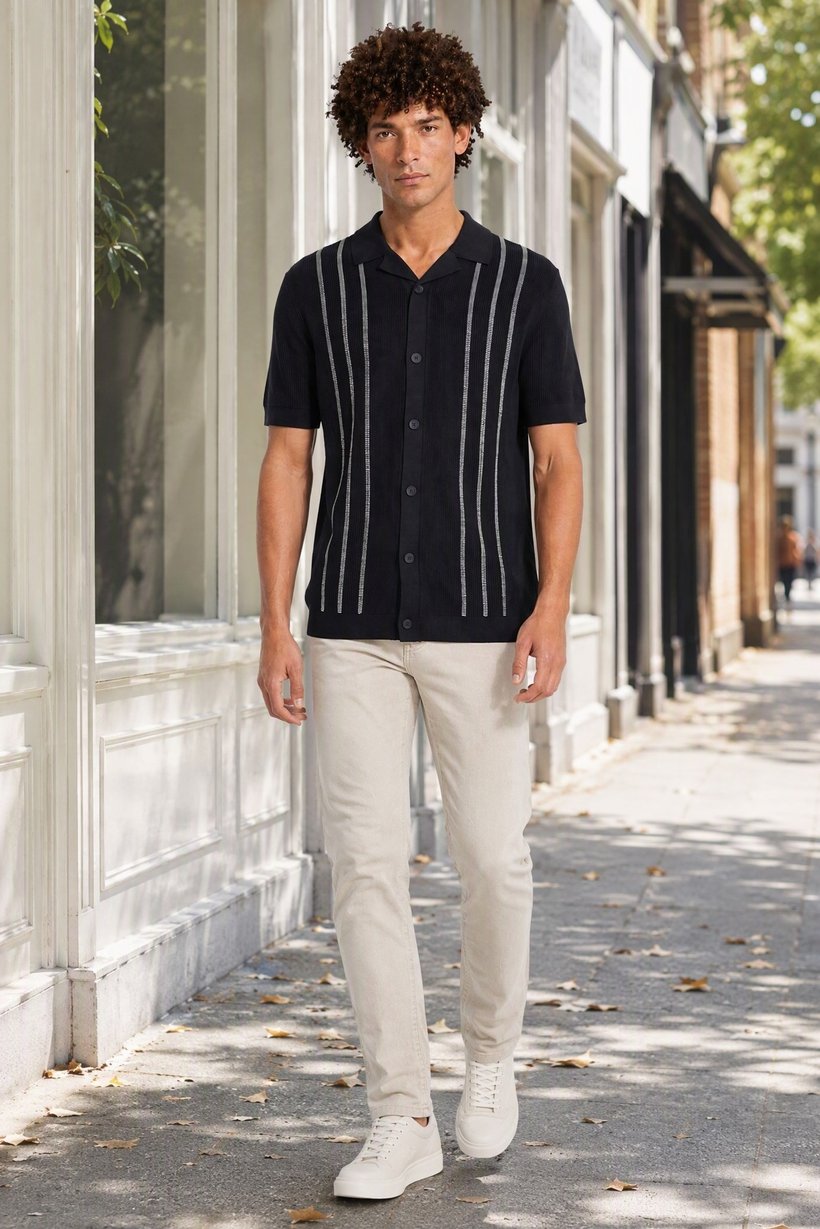 Men Regular Fit Short Sleeve Knitted Polo Shirt, Navy