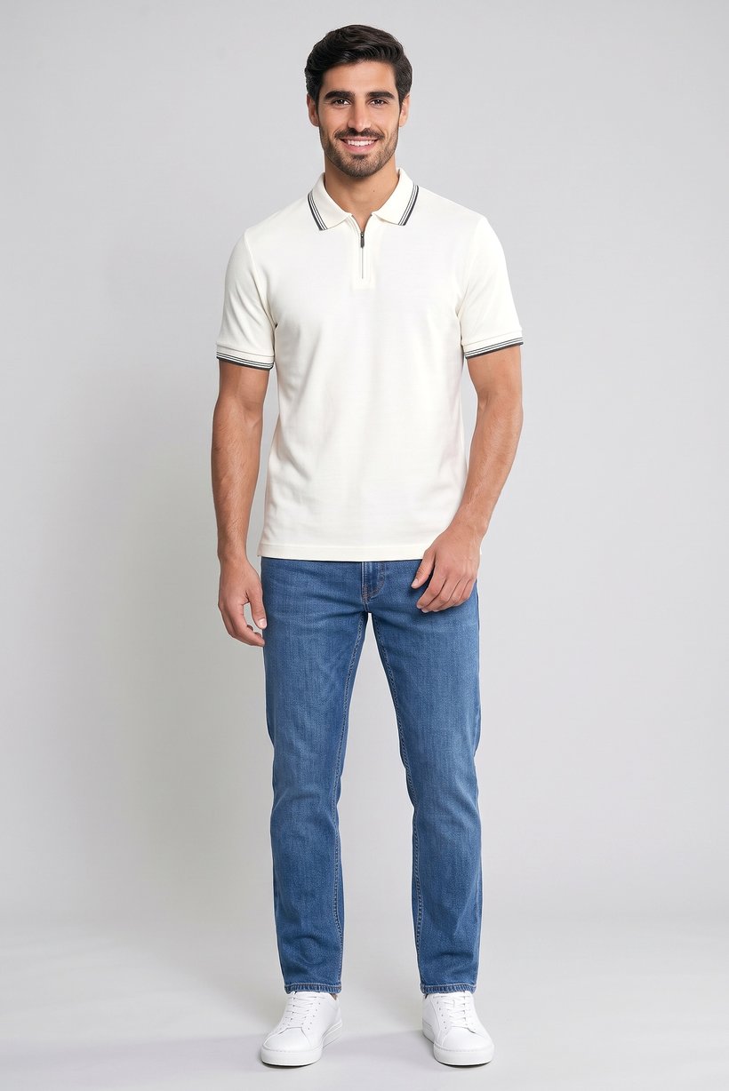 Men Regular Fit Short Sleeve Plain Polo Shirt, Off White