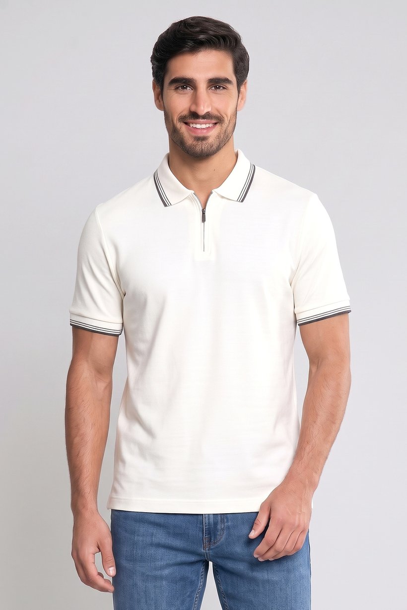Men Regular Fit Short Sleeve Plain Polo Shirt, Off White