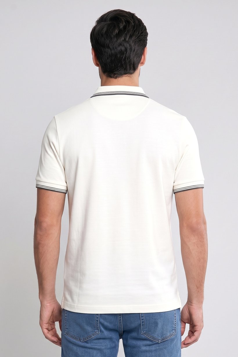 Men Regular Fit Short Sleeve Plain Polo Shirt, Off White