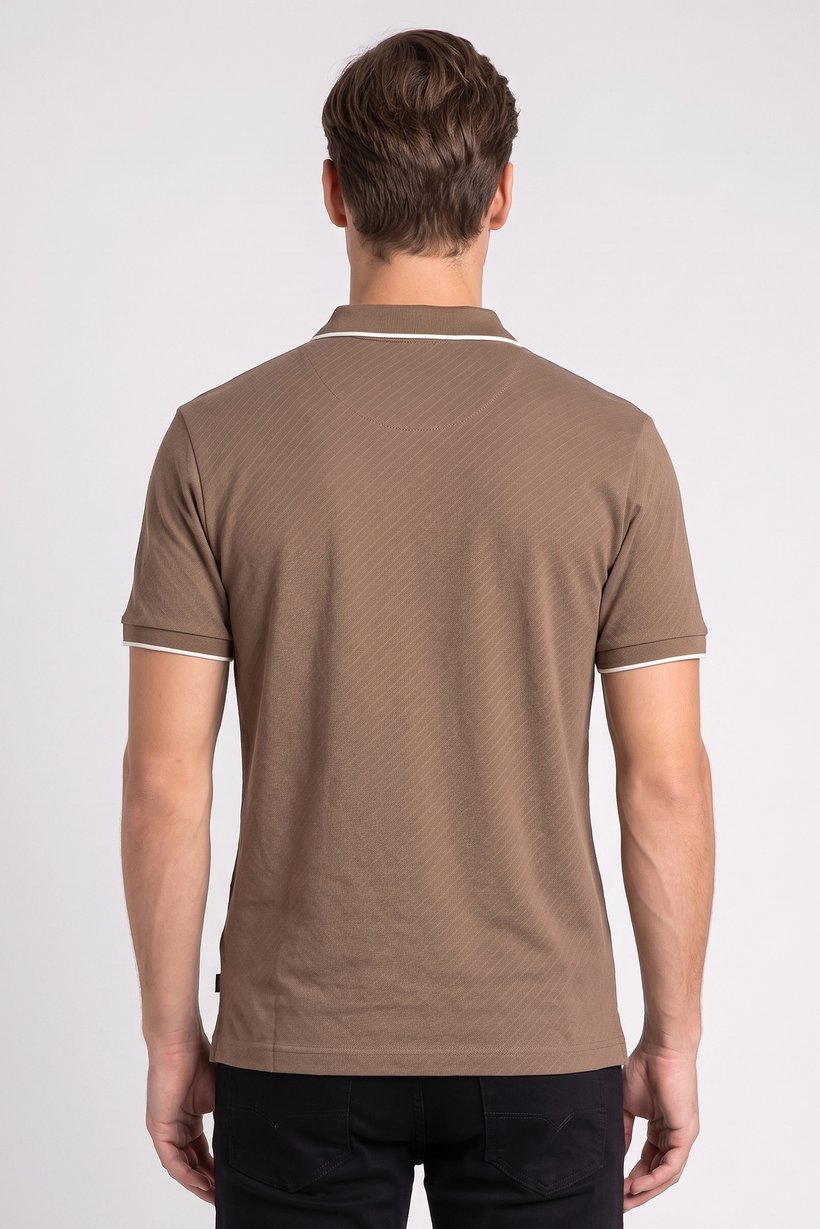 Men Regular Fit Short Sleeve Textured Polo Shirt, Dusty Brown