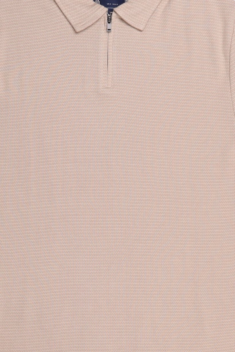 Men Regular Fit Short Sleeve Textured Polo Shirt, Beige