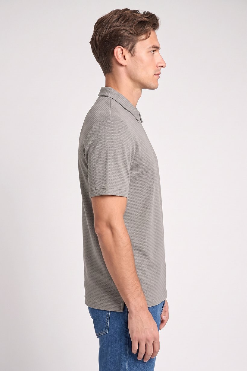 Men Regular Fit Short Sleeve Textured Polo Shirt, Sage Green
