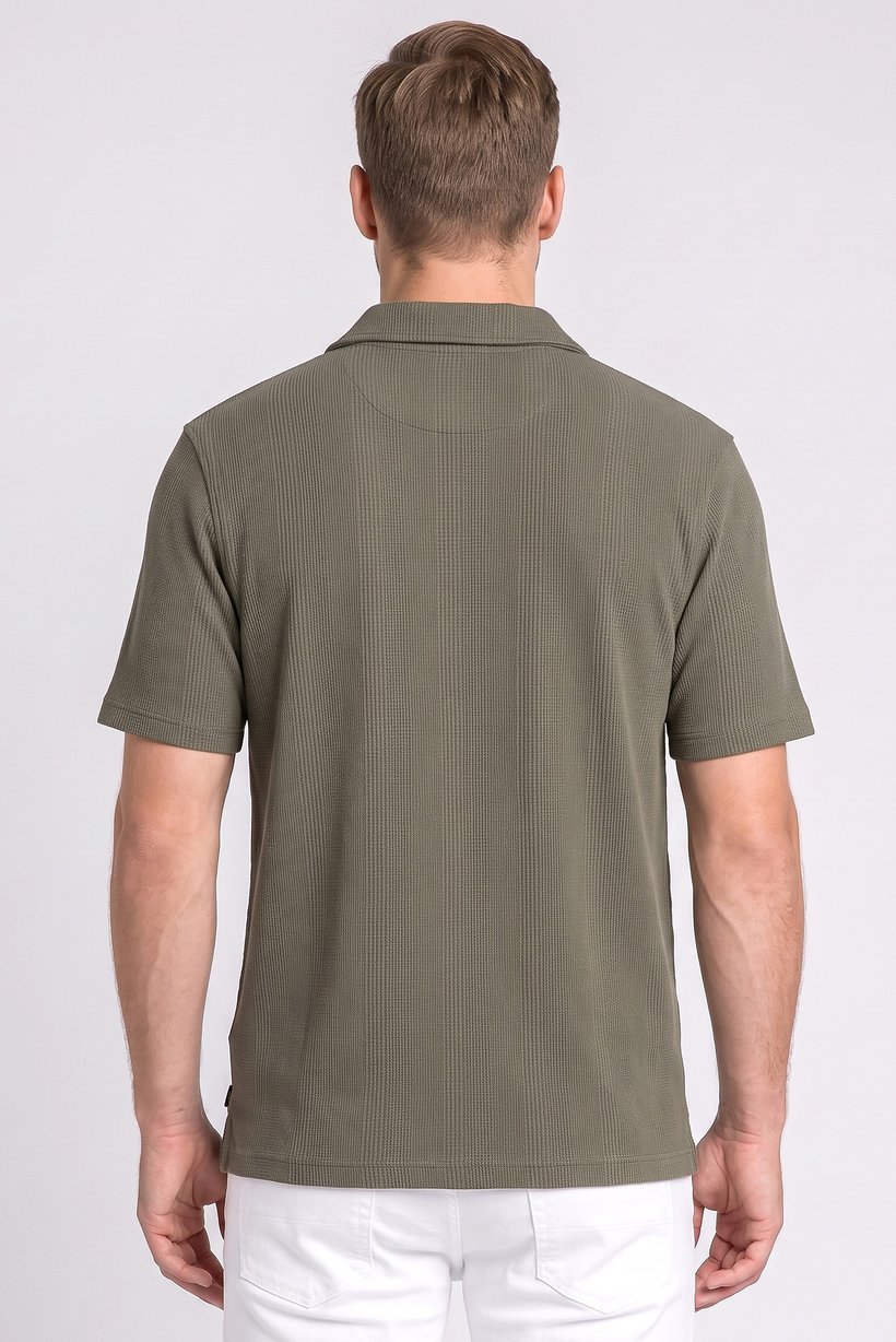 Men Regular Fit Jacquard Waffle Short Sleeve Polo Shirt, Olive