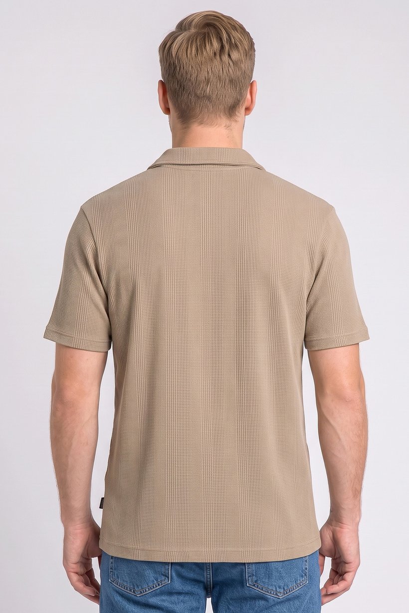 Men Regular Fit Short Sleeve Textured Casual Shirt, Light Brown
