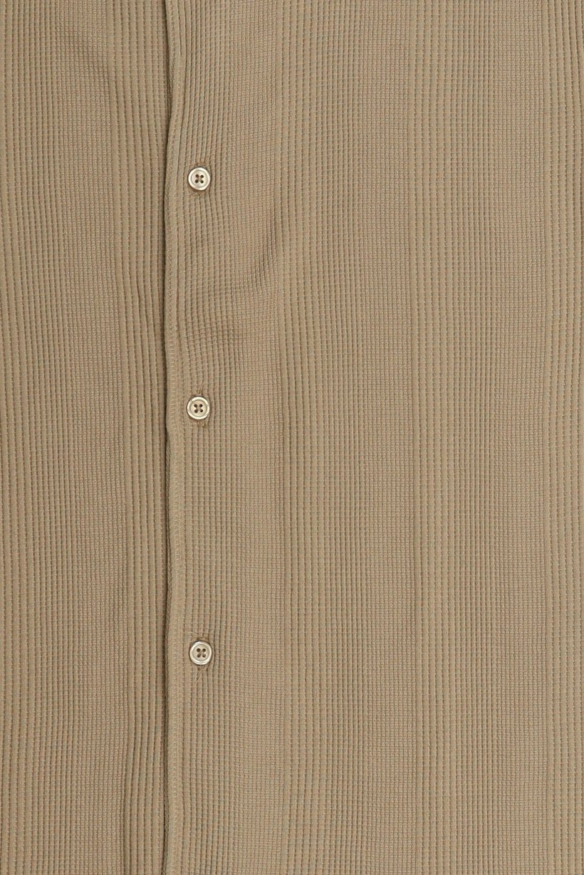 Men Regular Fit Short Sleeve Textured Casual Shirt, Light Brown