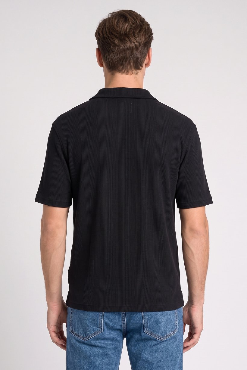 Men Regular Fit Textured Short Sleeve Casual Shirt, Black