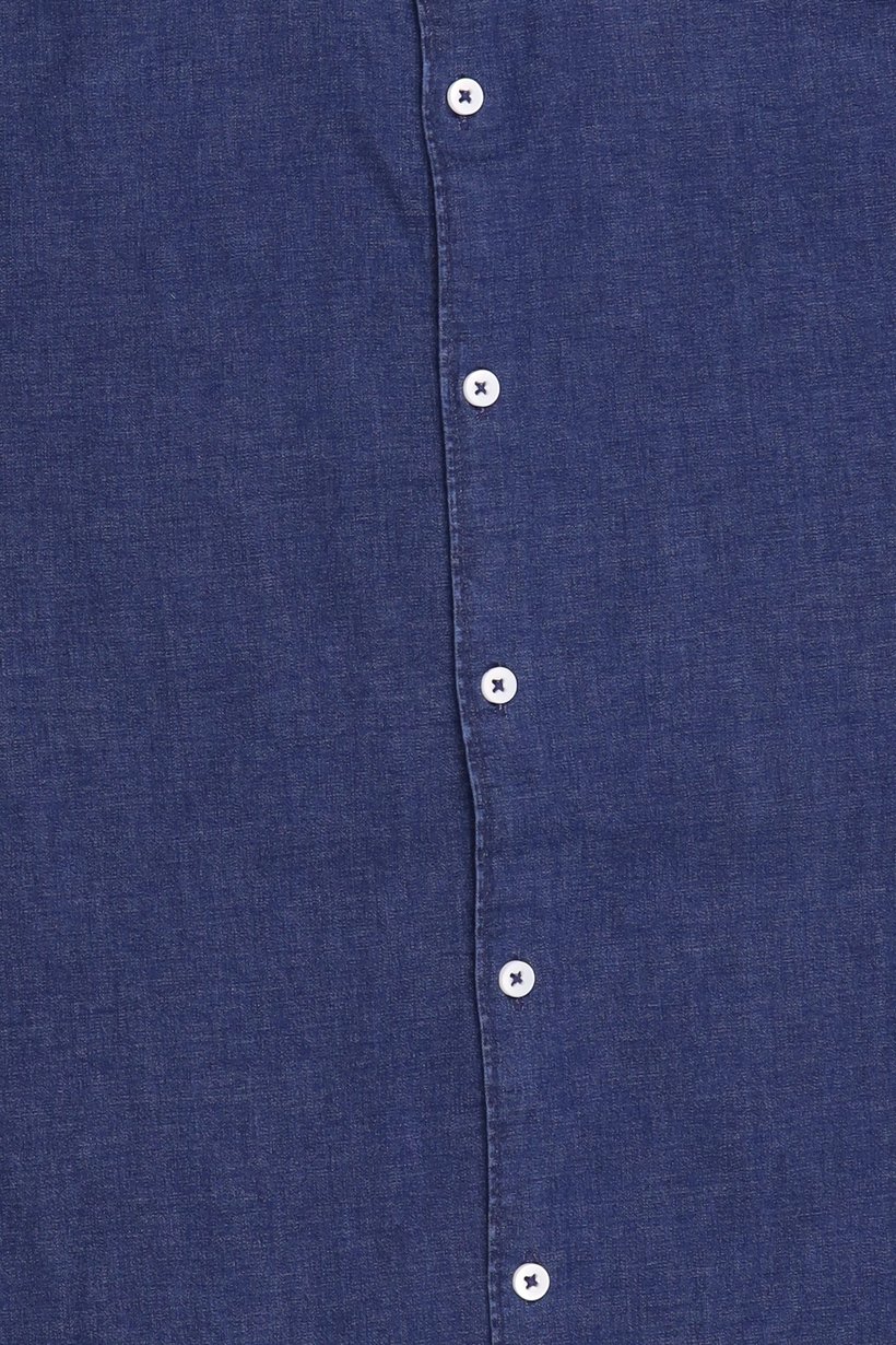 Men Regular Fit Washed Long Sleeve Denim Shirt, Navy