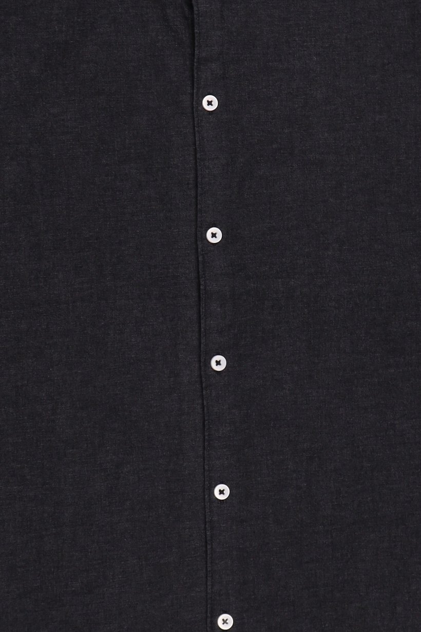 Men Regular Fit Washed Long Sleeve Denim Shirt, Black