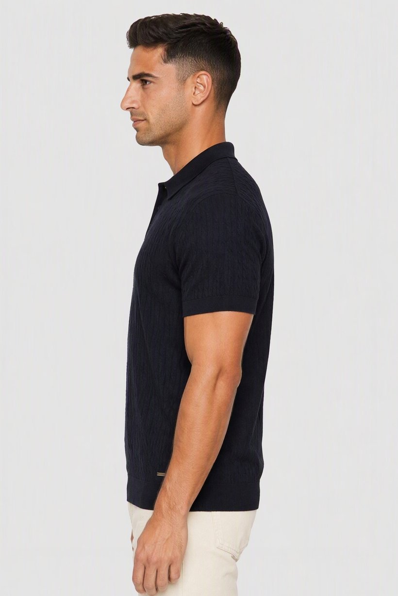 Men Regular Fit Brand Logo Short Sleeve Polo Shirt, Navy