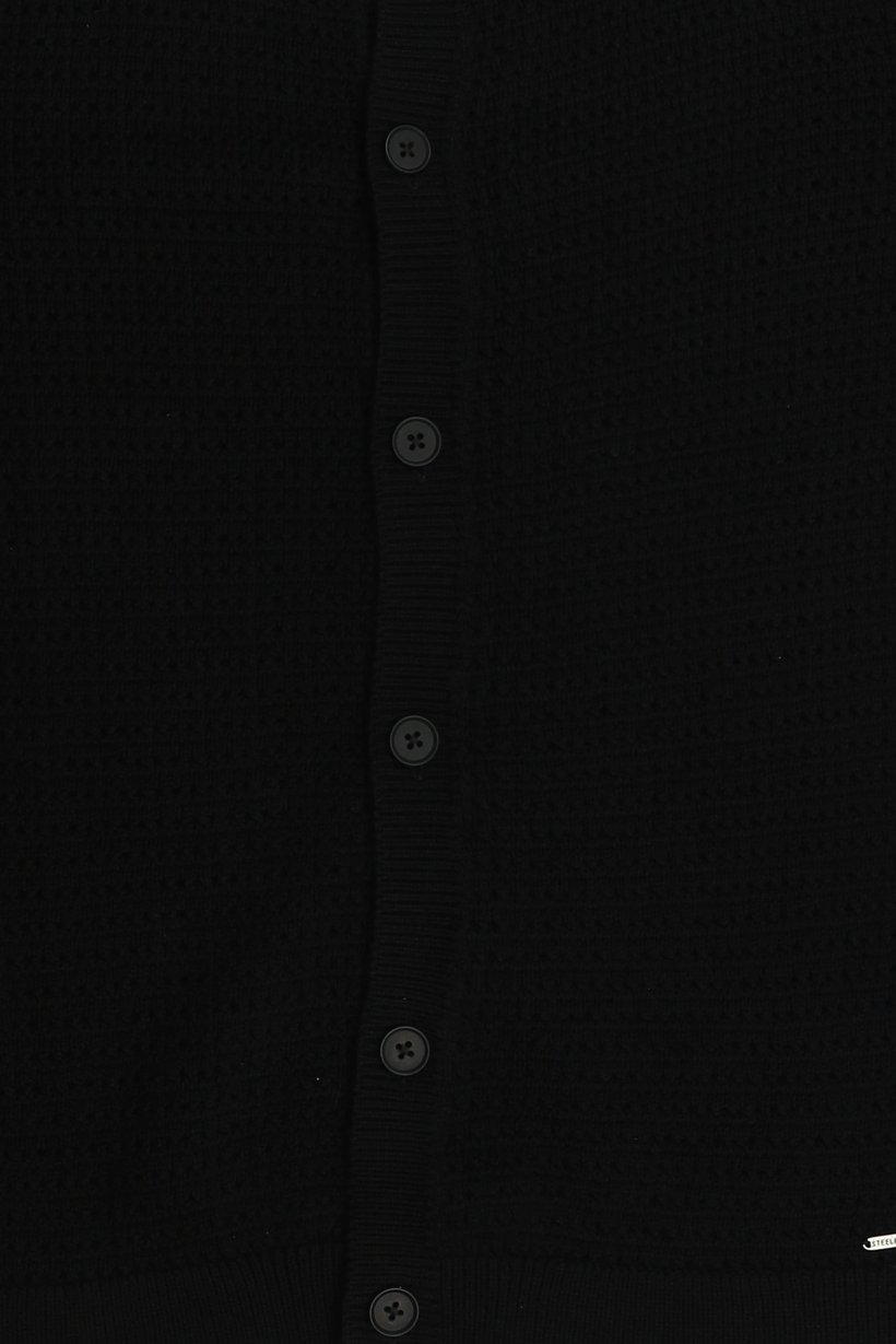 Men Regular Fit Textured Long Sleeve  Polo Shirt, Black