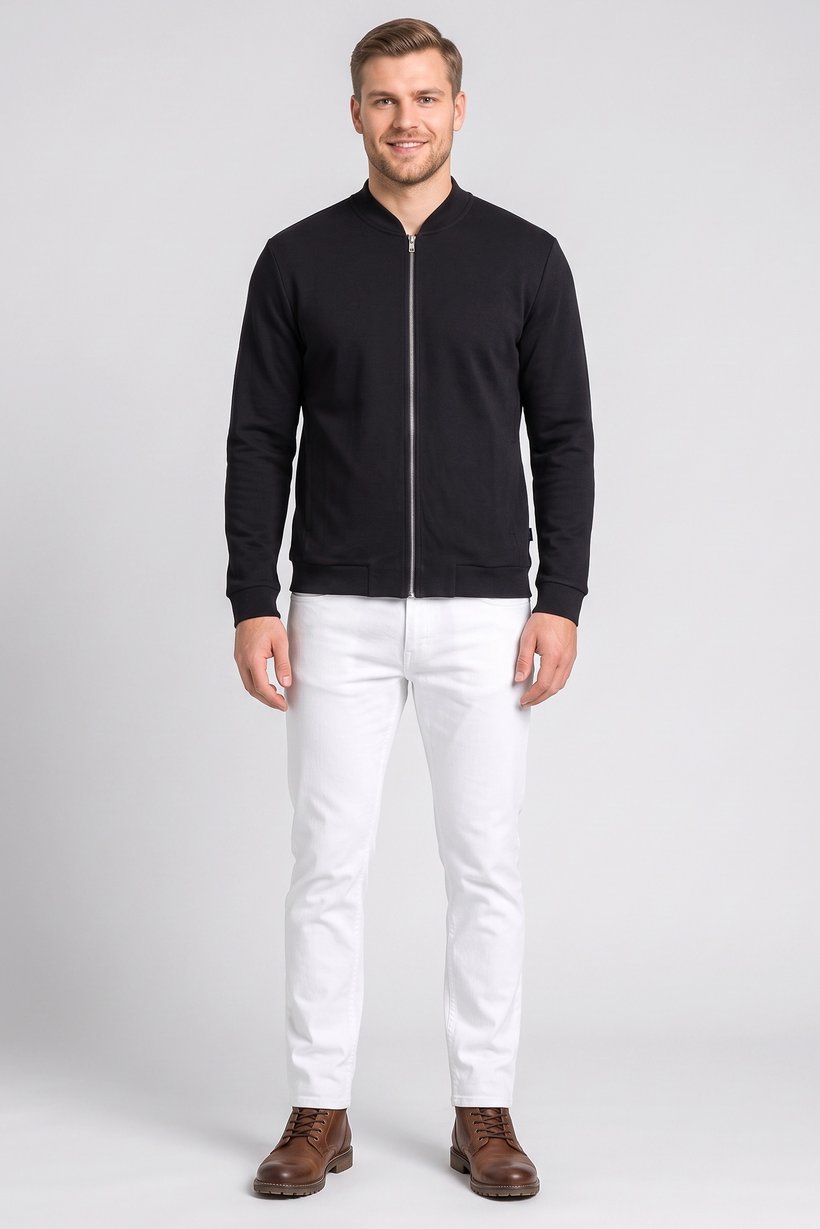 Men Plain Bomber Jacket, Black