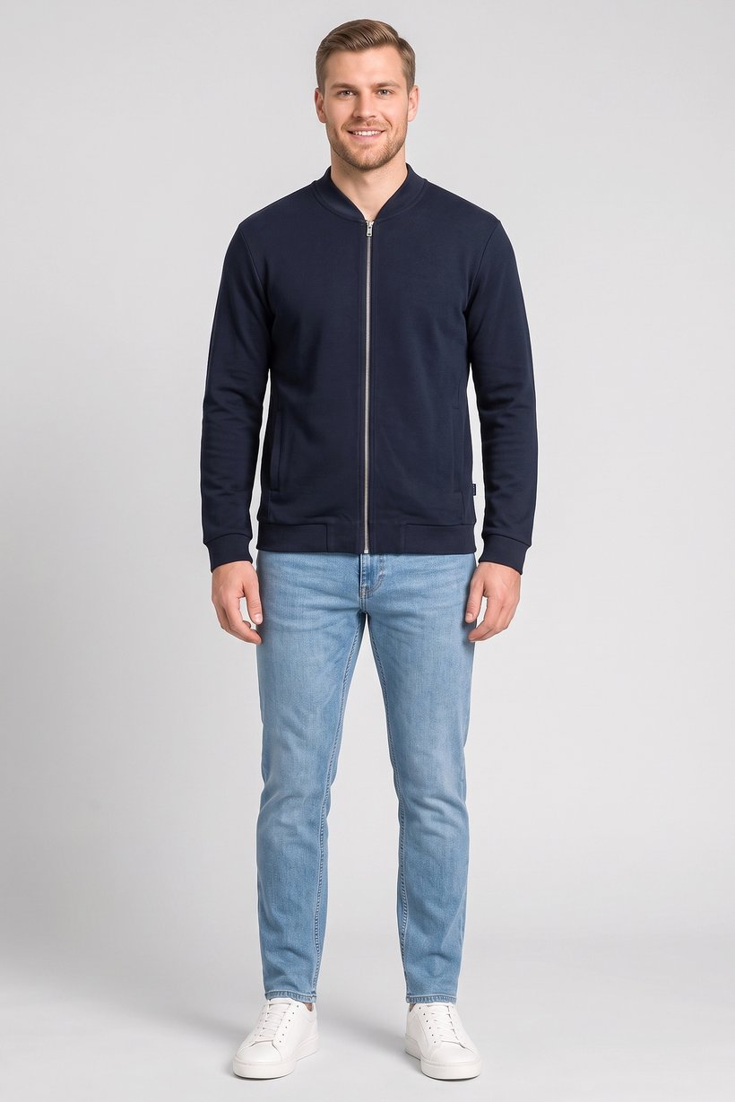 Men Plain Bomber Jacket, Navy