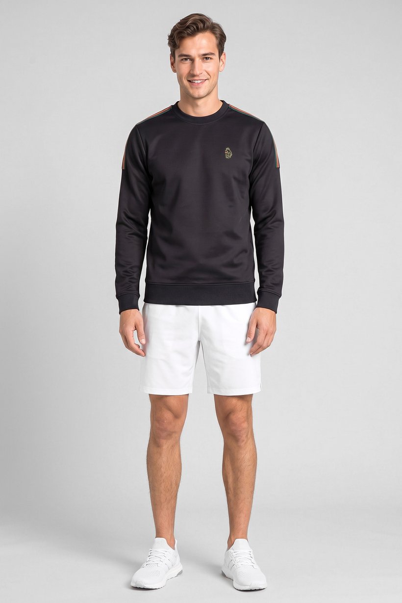 Men Crew Neck Brand Logo Long Sleeve Outdoor Sweatshirt, Black