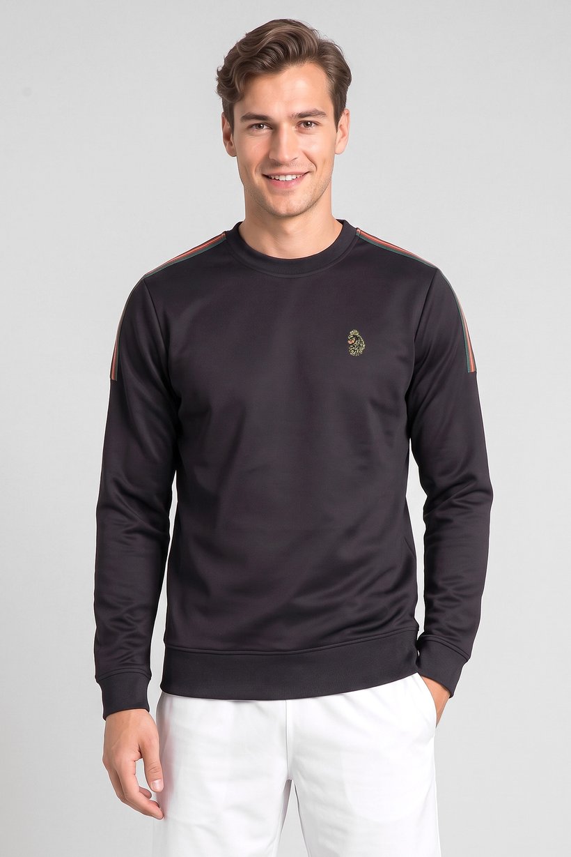 Men Crew Neck Brand Logo Long Sleeve Outdoor Sweatshirt, Black
