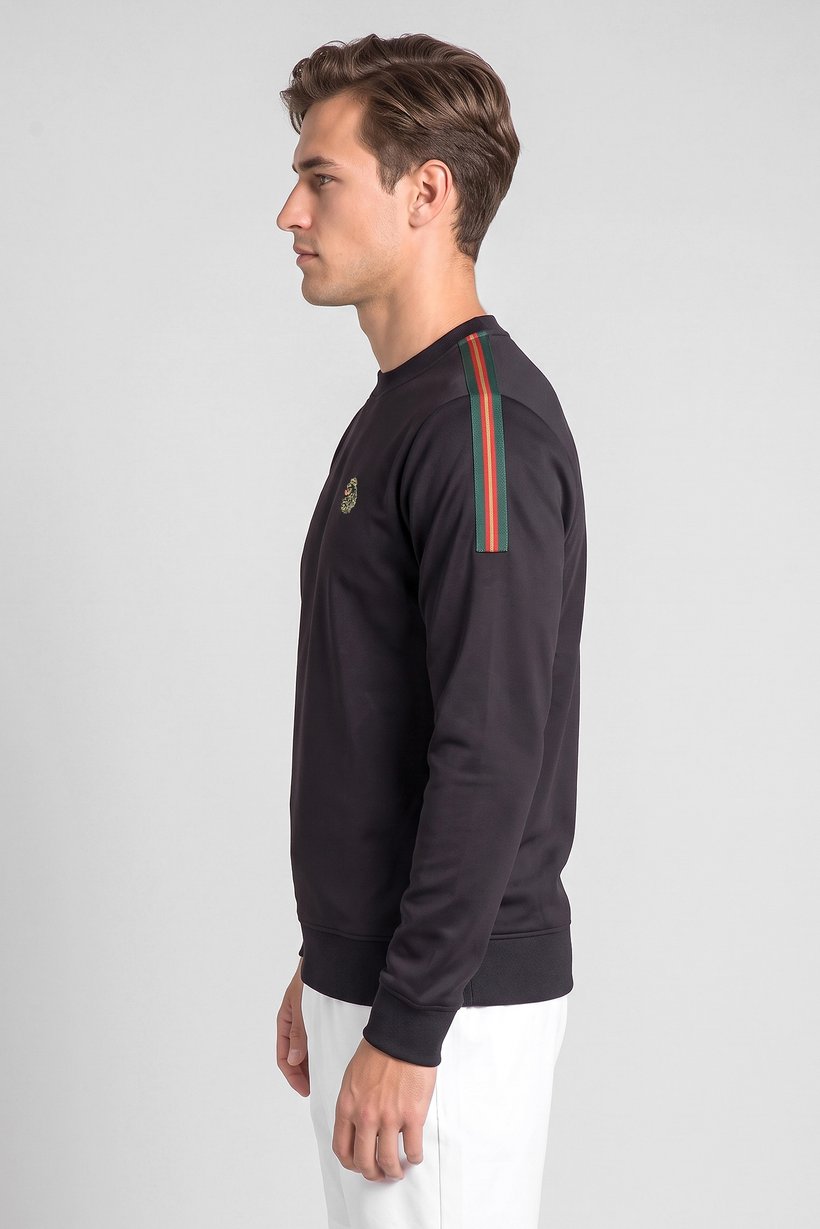 Men Crew Neck Brand Logo Long Sleeve Outdoor Sweatshirt, Black